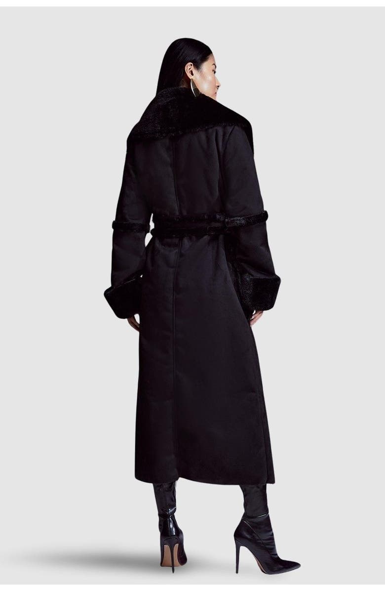 Karen Millen Faux Shearling Belted Maxi Coat, Alternate, color, Black