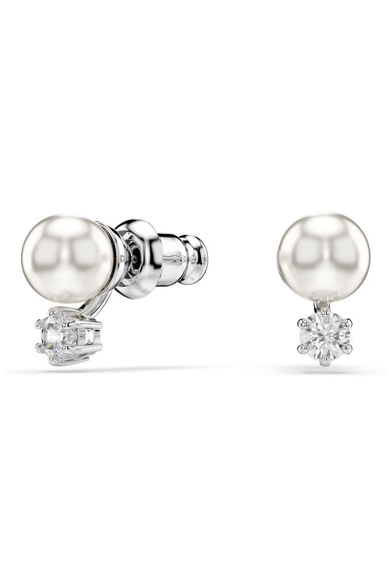 Matrix Faux Pearl & Crystal Stud Earrings, Alternate, color, SILVER/ WHITE