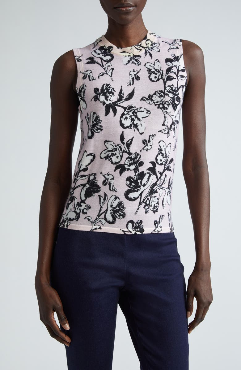 St. John Collection Magnolia Floral Wool Sweater Tank, Main, color, 