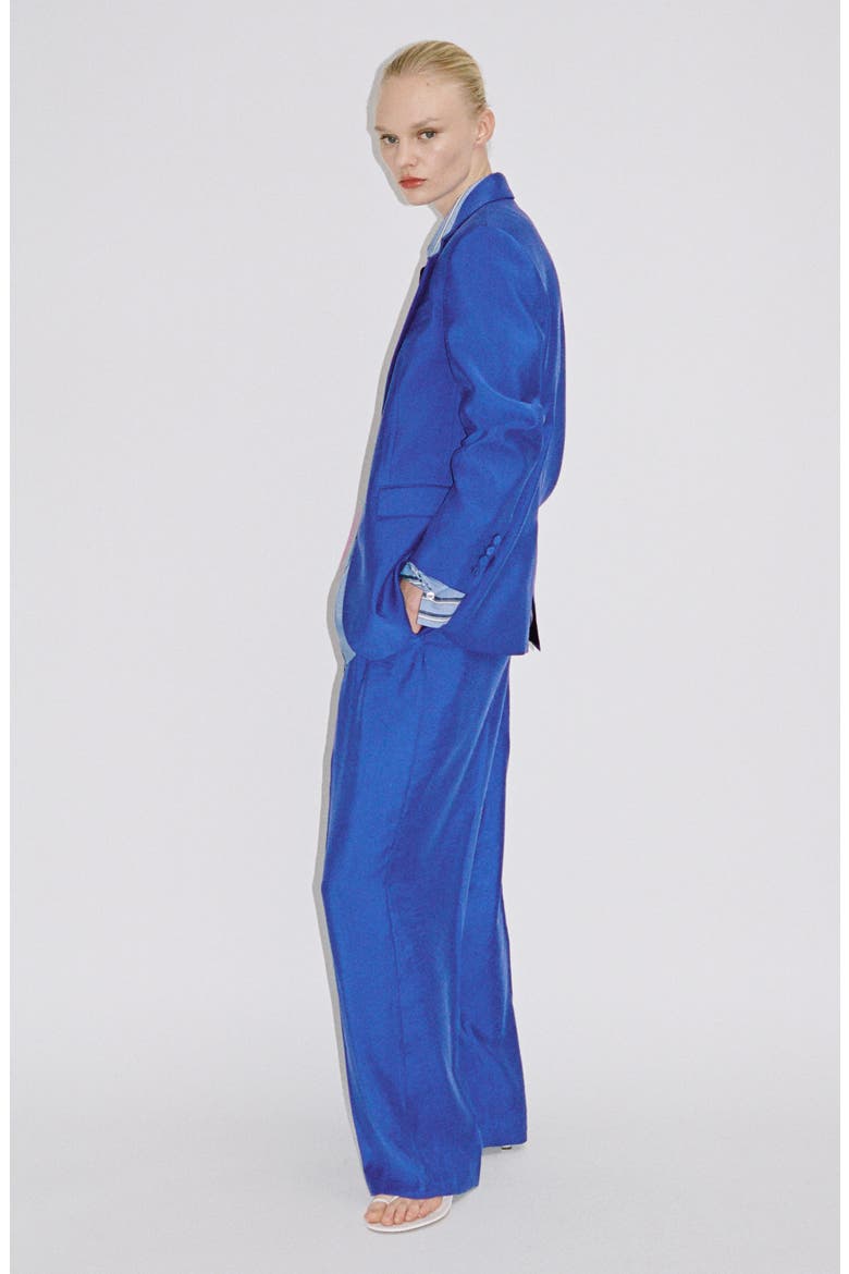 Pleat Front Wide Leg Suit Pants, Alternate, color, BLUE