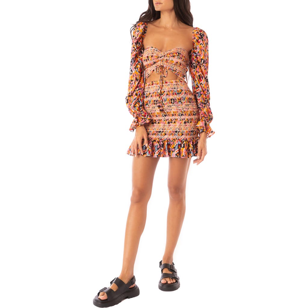 MAAJI MAAJI PRISM CAT MARTA RUCHED CUTOUT LONG SLEEVE COVER-UP MINIDRESS
