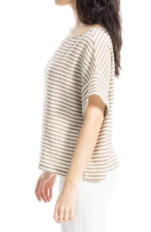 Max Studio Stripe Crinkle Drop Shoulder Top In Neutral