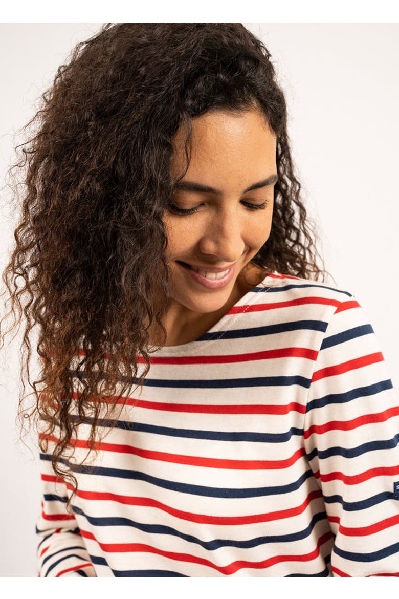 MINQUIDAME - Tri-color Breton Shirt for Women, Alternate, color, ecru/navy/red