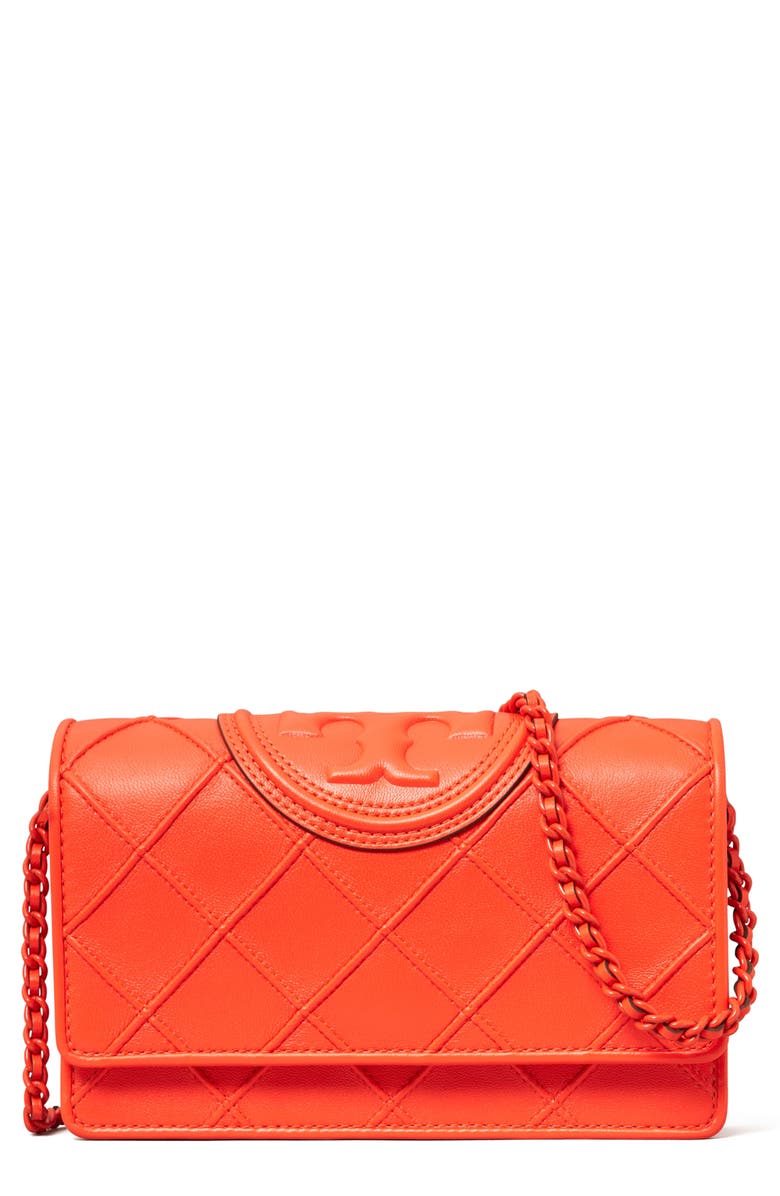 Tory Burch Fleming Soft Leather Wallet on a Chain, Main, color, 
