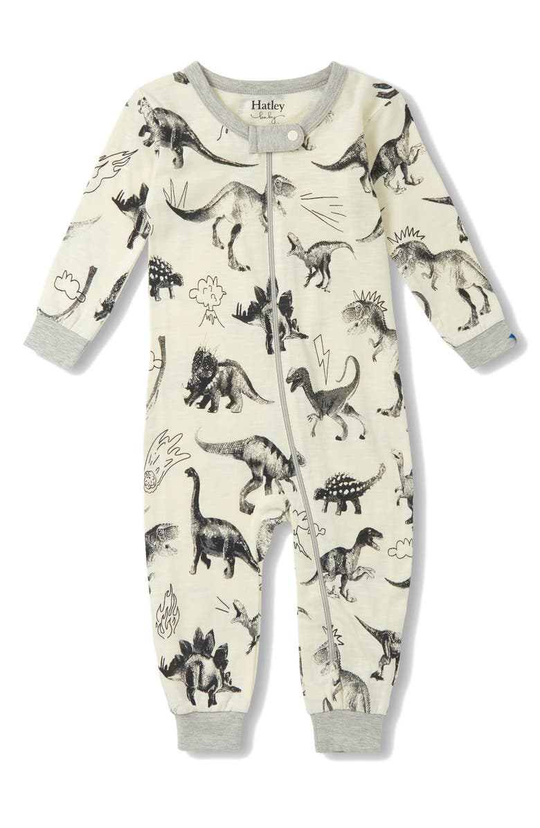 Hatley Dinosaur Print Cotton Romper, Main, color, 