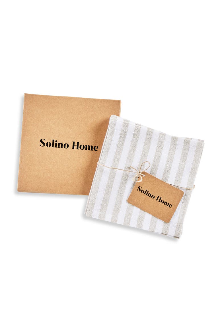 Linen Cocktail Napkins Set of 12, 6 x 6" - Amalfi Stripe, Alternate, color, Natural and White