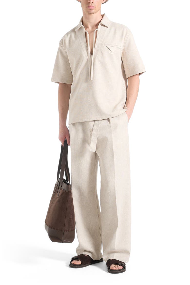 Loic Wide Leg Textured Trousers with Belt, Alternate, color, Cream