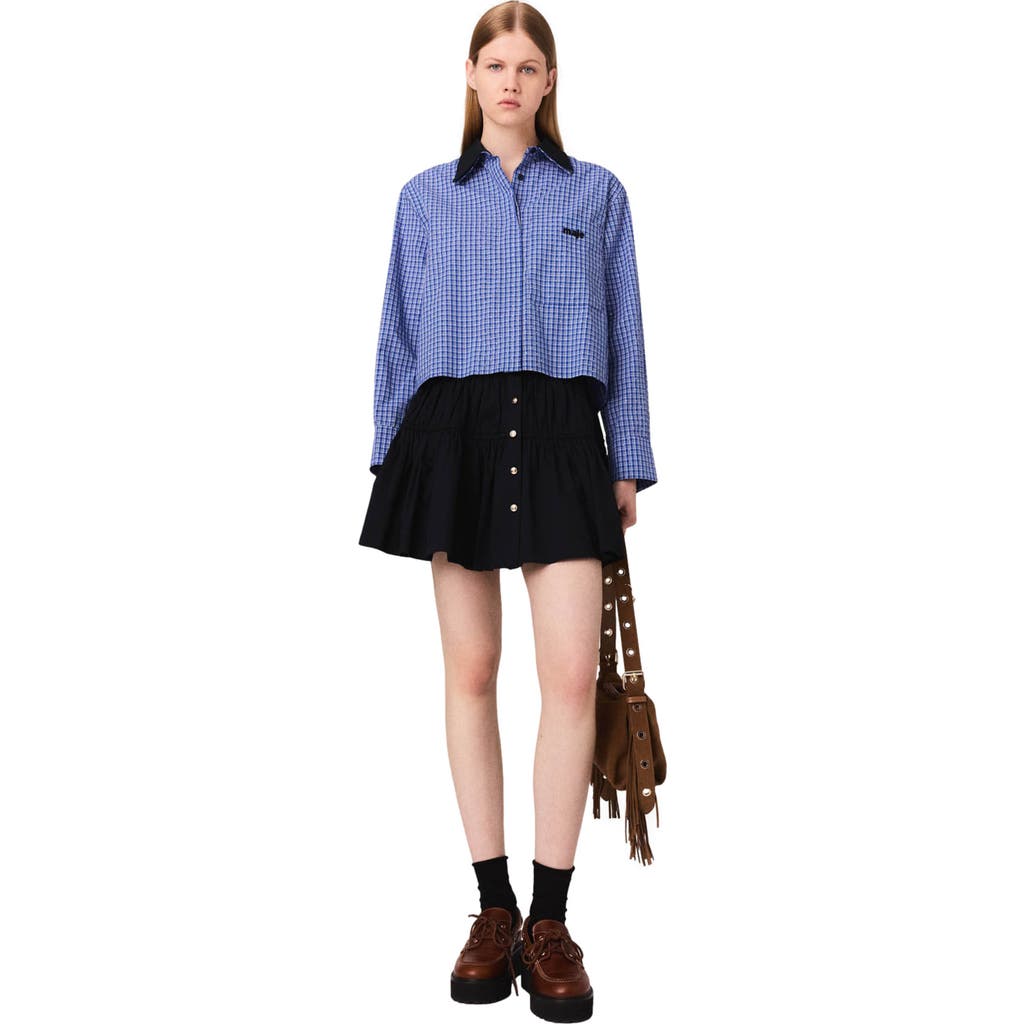 Maje Womens Blue Rhinestoned Tiles Rhinestone-embellished Removable-collar Cotton Shirt In Blue