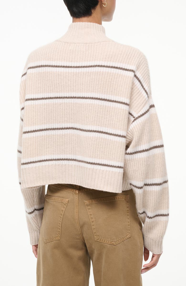 STAUD Hampton Crop Half Zip Cashmere Sweater, Alternate, color, Whisper Stripe