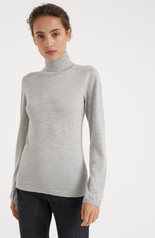 Brunello Cucinelli Cashmere-silk Glitter Turtleneck Sweater In Light Grey