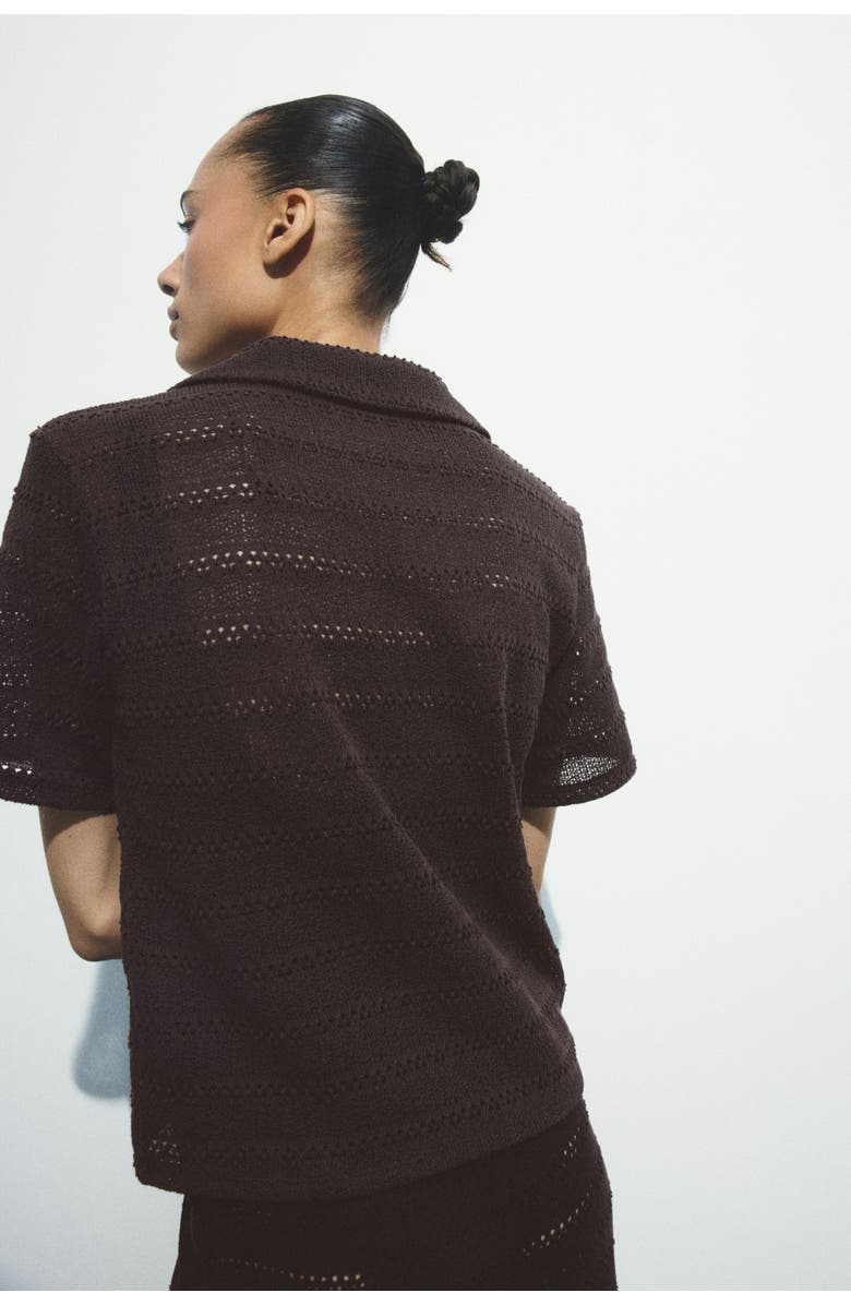 H&M Crochet-look Polo Shirt, Alternate, color, Dark Brown
