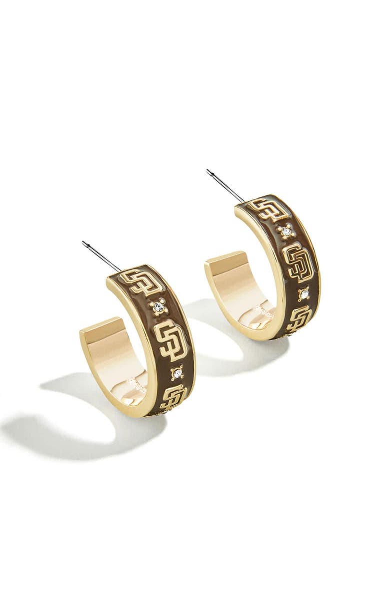 WEAR by Erin Andrews x BaubleBar San Diego Padres Enamel Hoop Earrings, Main, color, Gold