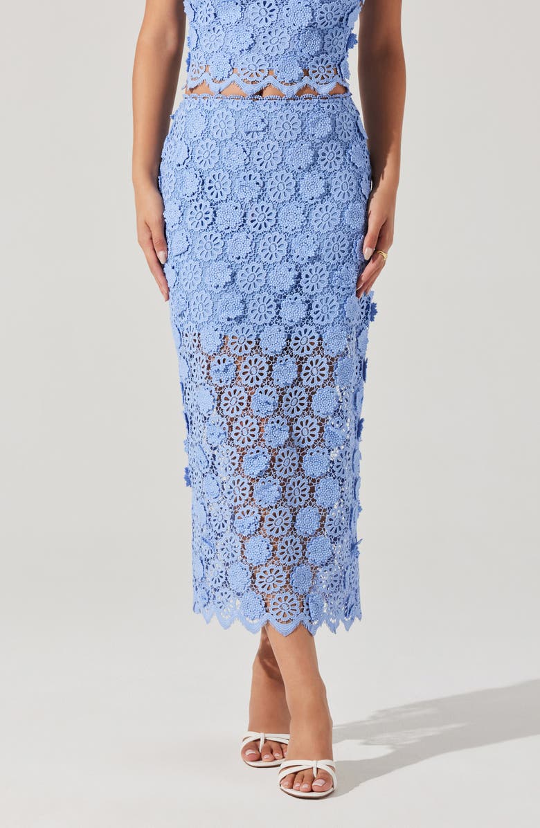 ASTR the Label Jonae Floral Appliqué Midi Skirt, Alternate, color, Blue