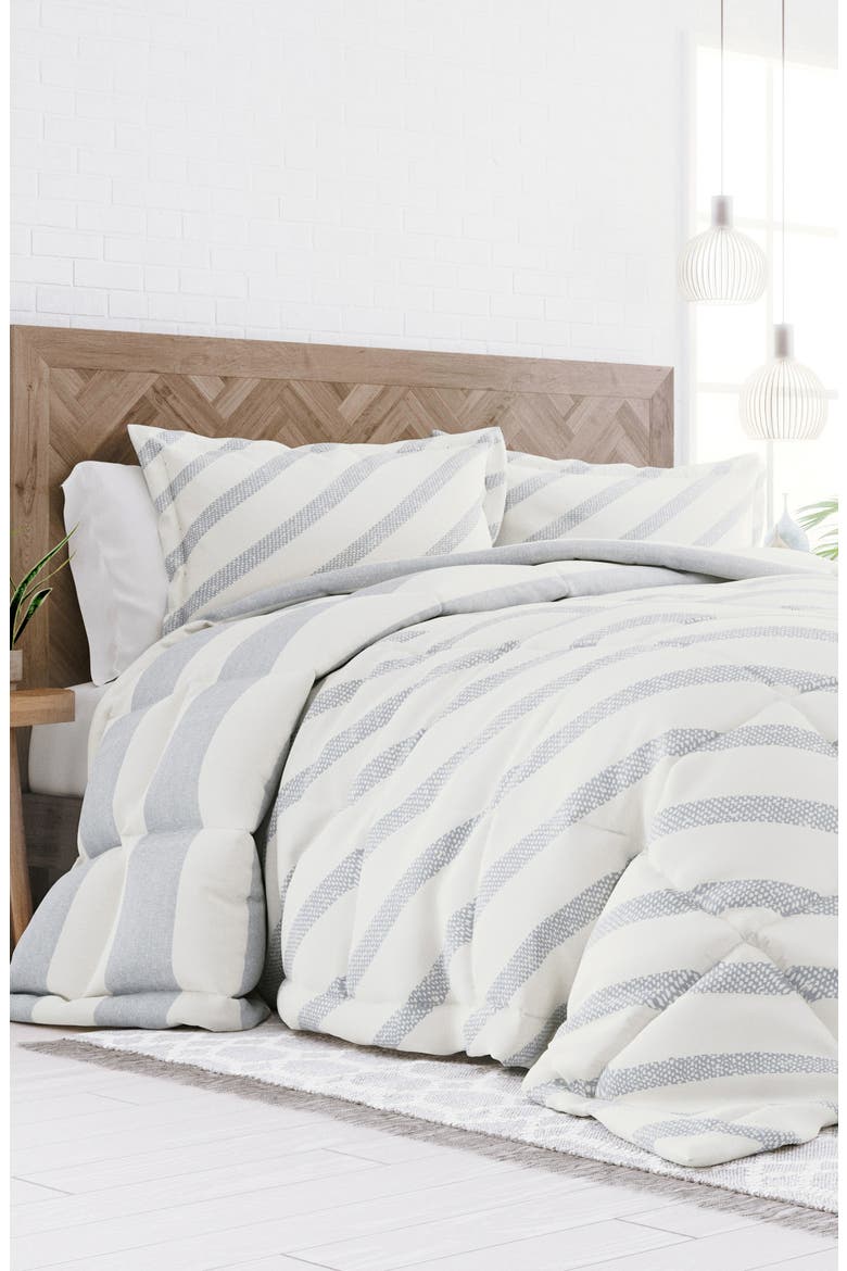 Premium Down Alternative Distressed Stripe Reversible Comforter Set, Alternate, color, LIGHT BLUE
