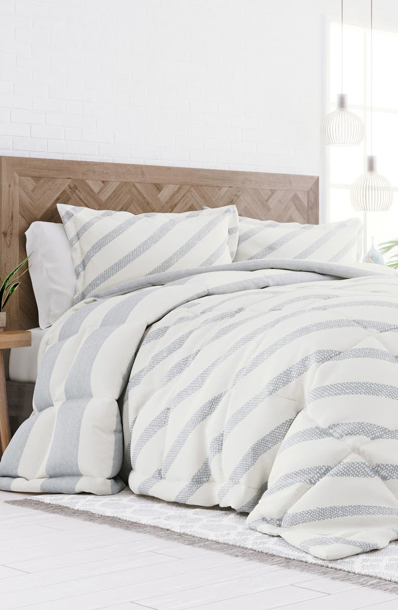 HOMESPUN Premium Down Alternative Distressed Stripe Reversible Comforter Set, Alternate, color, Light Blue