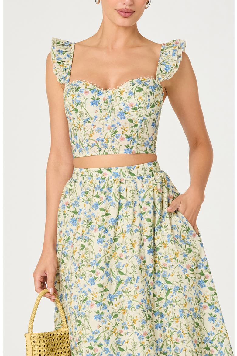 Wedelia Floral Lace-Up Crop Top, Main, color, BLUE GREEN MULTI FLORAL