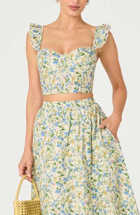 Wedelia Floral Lace-Up Crop Top