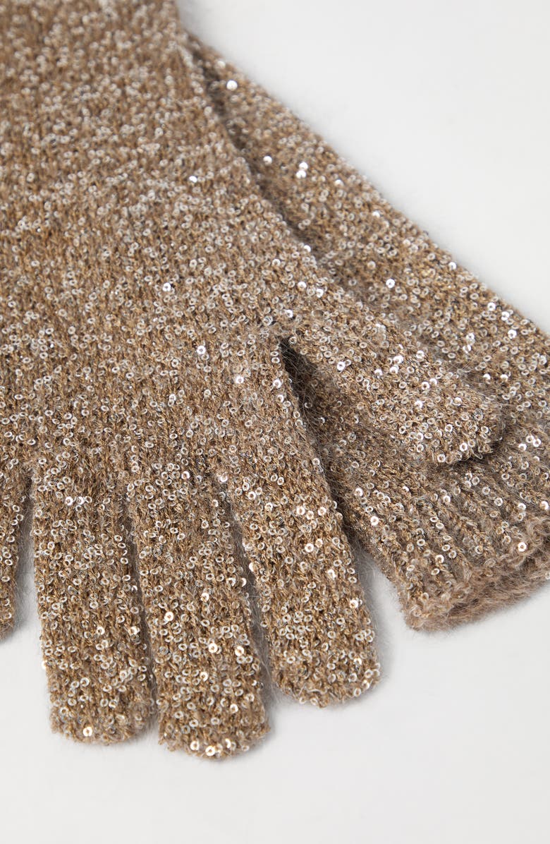 Brunello Cucinelli Dazzling knit gloves, Alternate, color, Beige