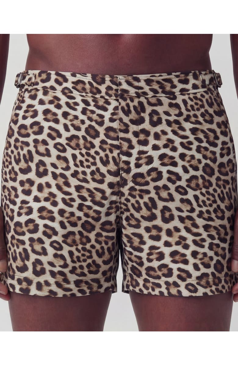 Lords of Harlech Leopard Mens Tailored Swim Short, Alternate, color, Leopard Brown