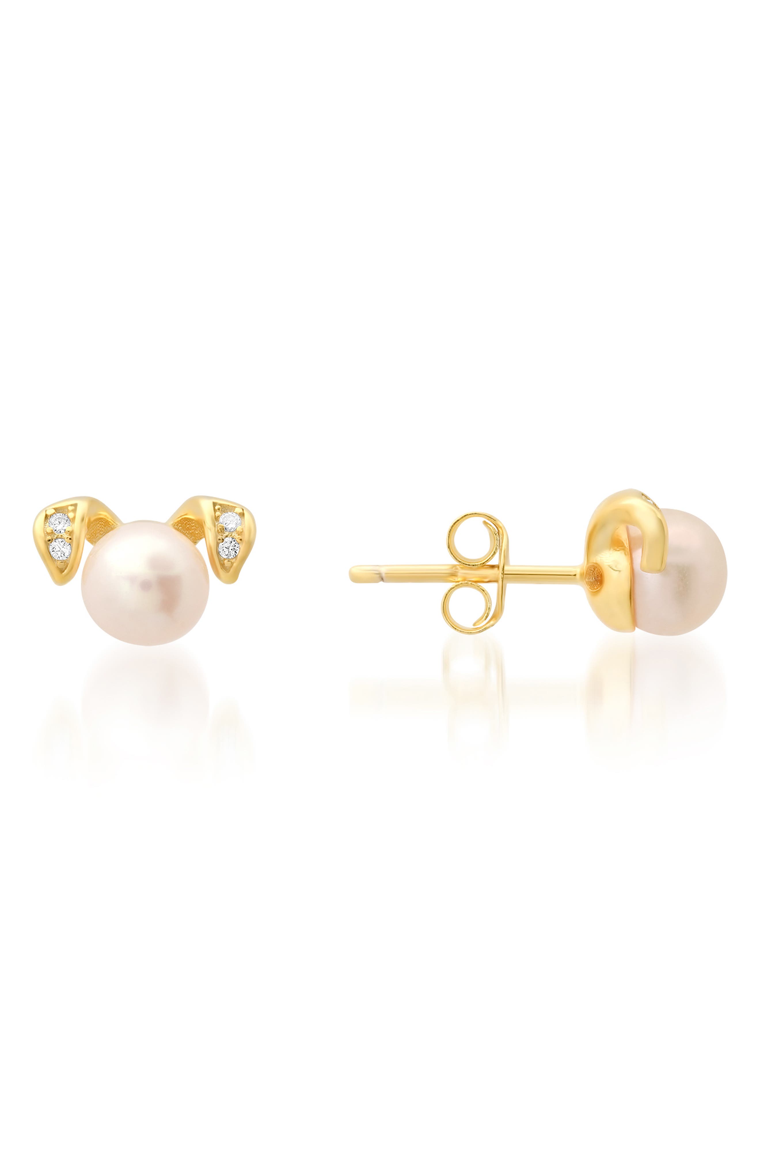 Queen Jewels CZ Pavè & Imitation Pearl Puppy Stud Earrings