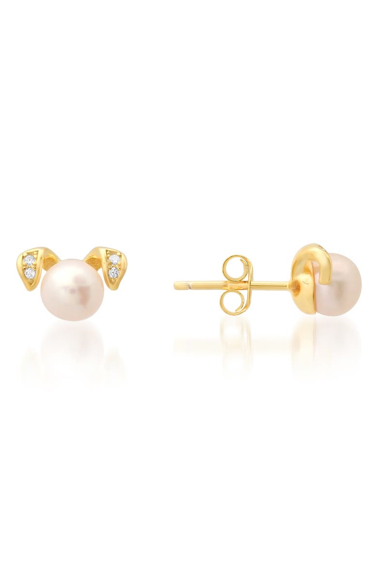 Queen Jewels CZ Pavè & Imitation Pearl Puppy Stud Earrings, Main, color, Gold