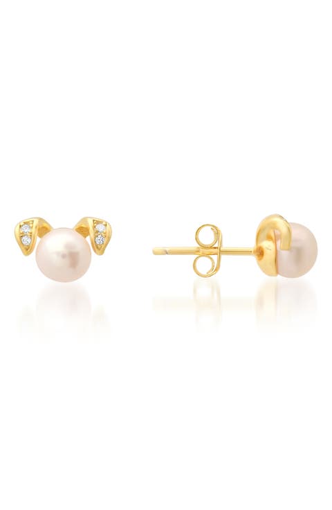 CZ Pavè & Imitation Pearl Puppy Stud Earrings