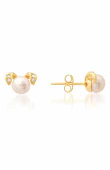Queen Jewels CZ Pavè & Imitation Pearl Puppy Stud Earrings