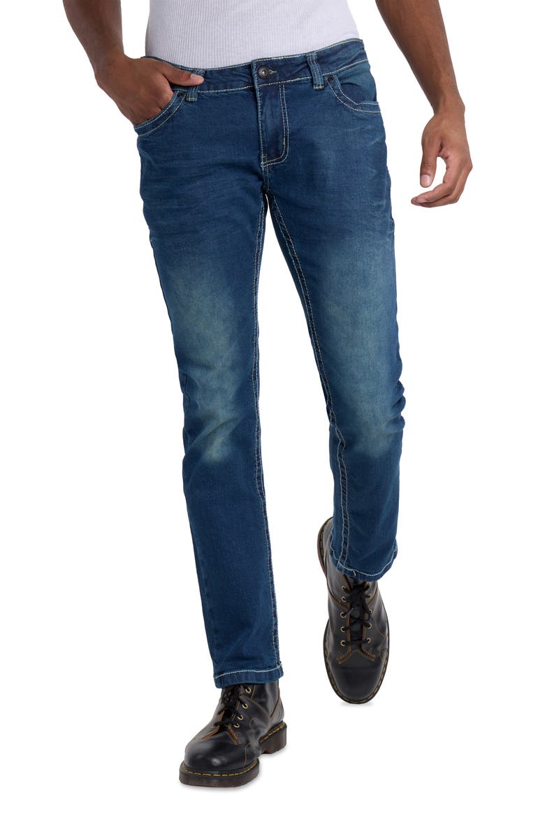 Saddle Stitch Stretch Straight Leg Jeans, Alternate, color, DARK BLUE