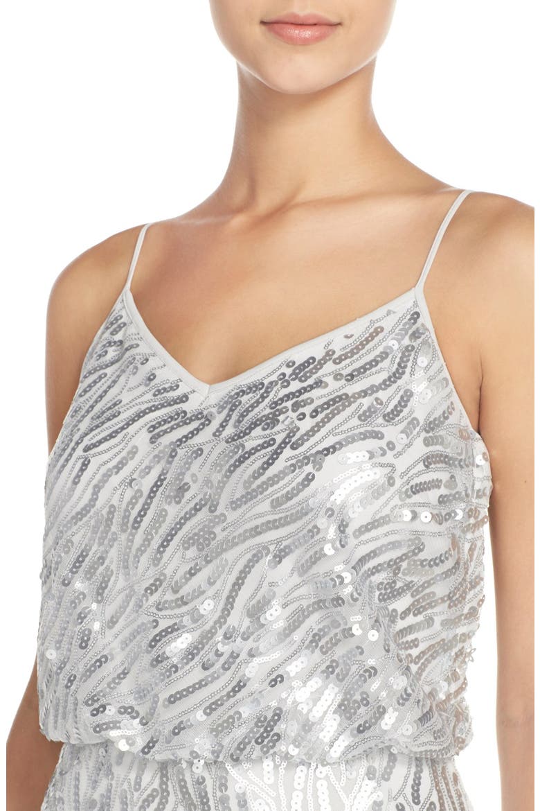 'Courtney' Spaghetti Strap Sequin Blouson Gown, Alternate, color, CLOUD