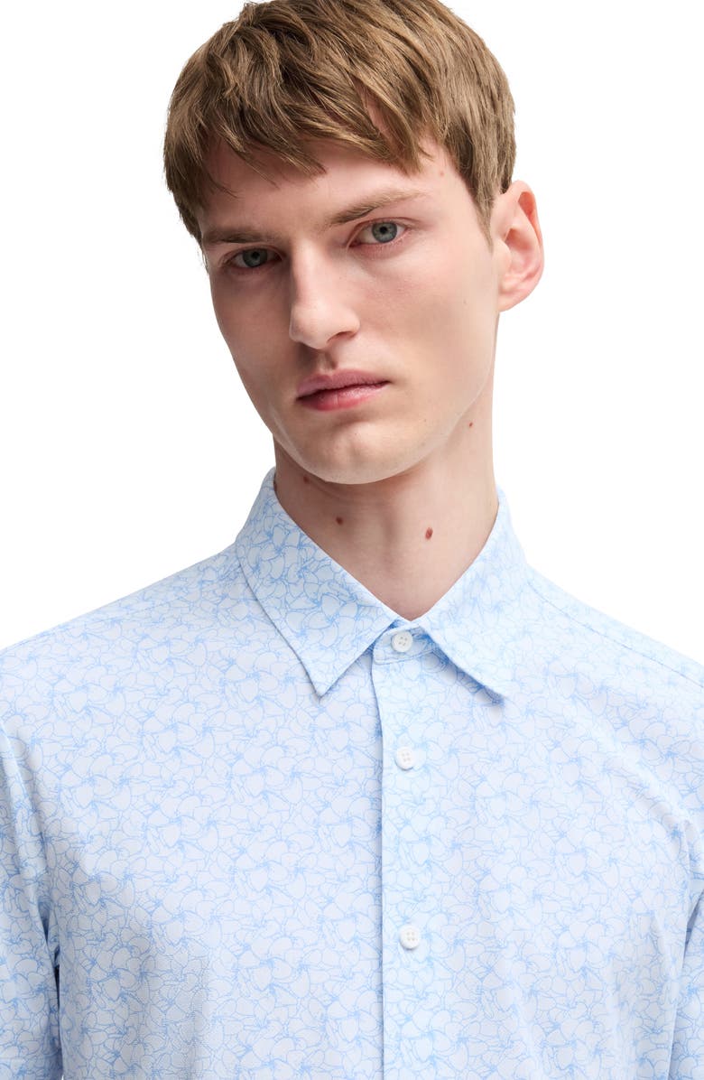BOSS Roan Floral Short Sleeve Stretch Button-Up Shirt, Alternate, color, Light Blue