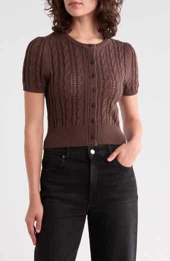 Crop Pointelle Short Sleeve Cardigan
