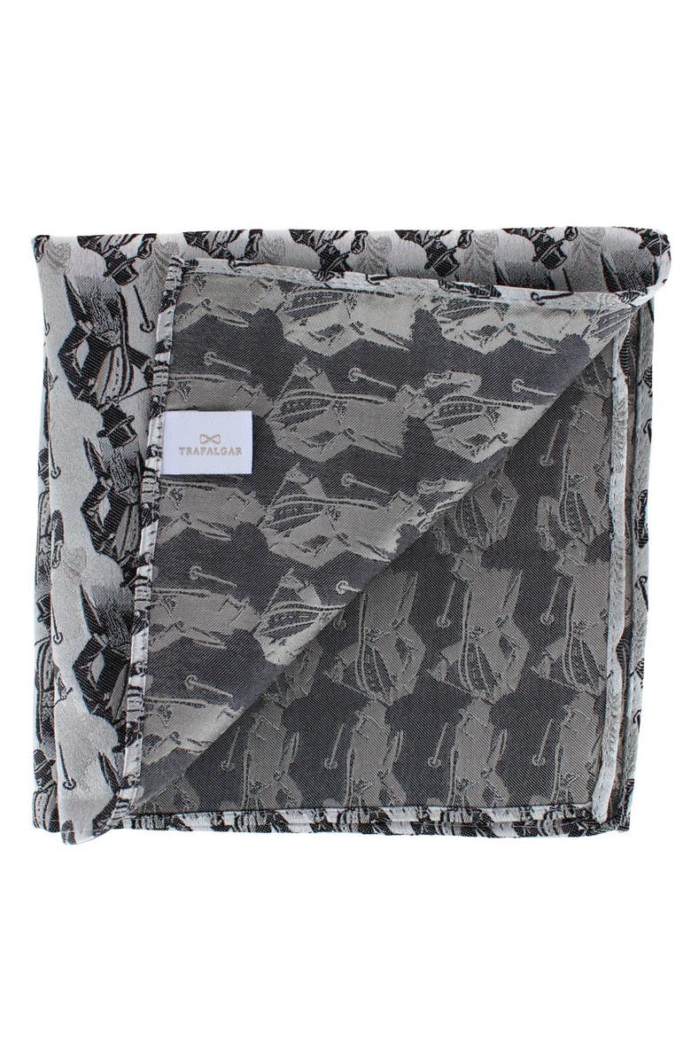 Trafalgar Ambrose Dapper Night 12x12 Silk Pocket Square, Alternate, color, Silver And Black
