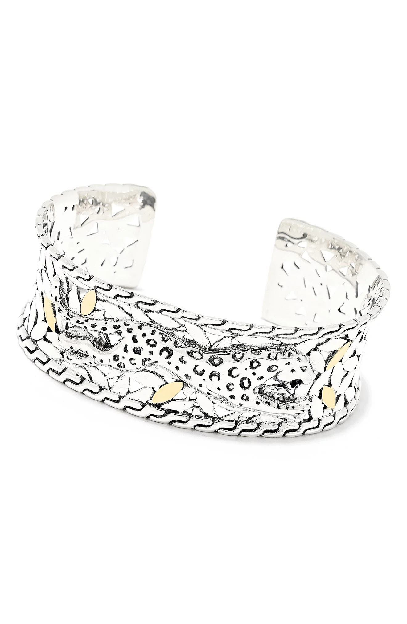 18k Gold & Sterling Silver Leopard Cuff Bracelet