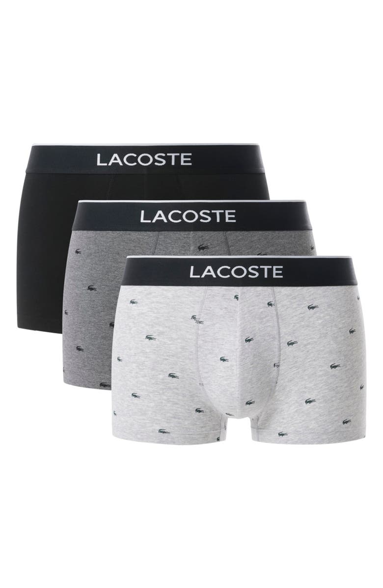 Lacoste Assorted 3-Pack Stretch Cotton Trunks, Main, color, Black/ Grey Chine/ Silver
