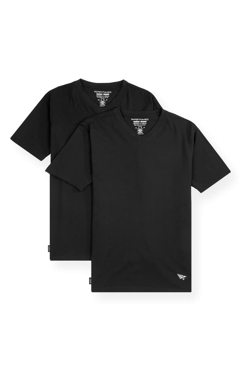 PAPER PLANES 2-Pack Essential Stretch Cotton V-Neck T-Shirts, Main, color, Black