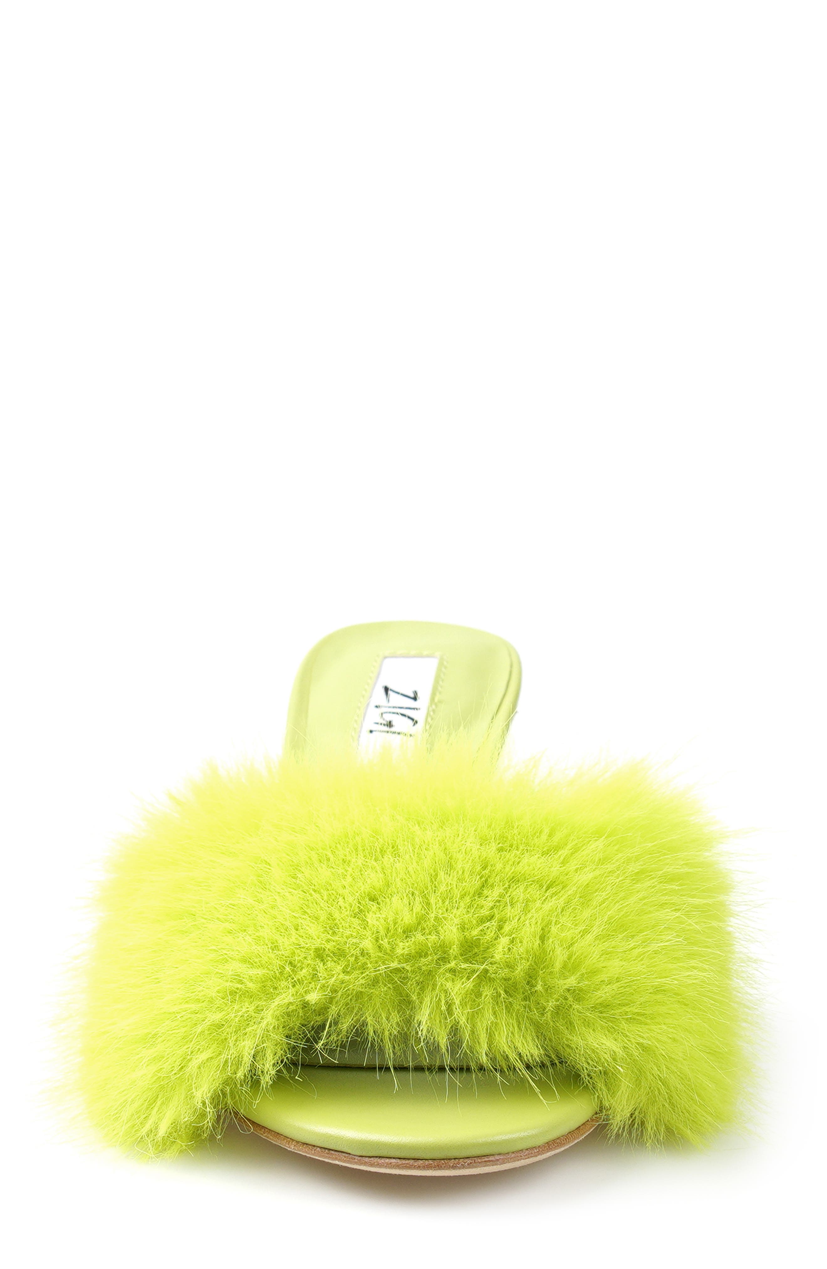 Faux Fur Kitten Heel Sandal, Alternate, color, LIGHT GREEN