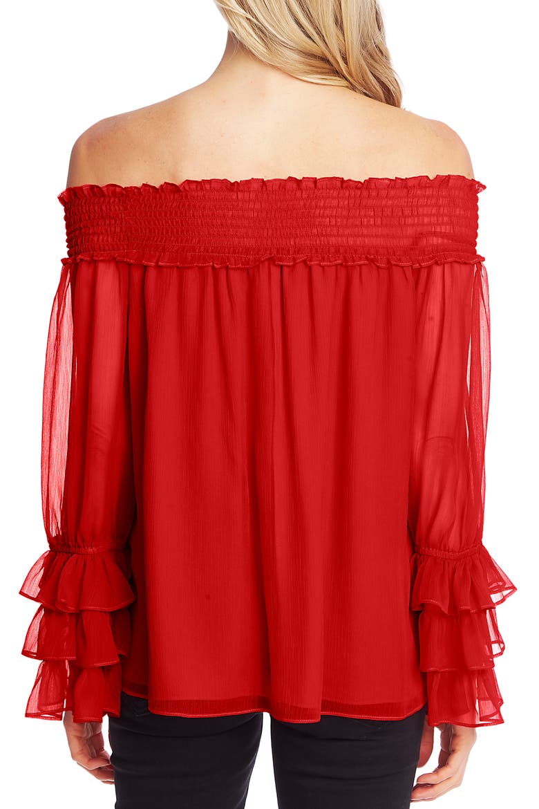 Smocked Off the Shoulder Blouse, Alternate, color, RIBBON RED
