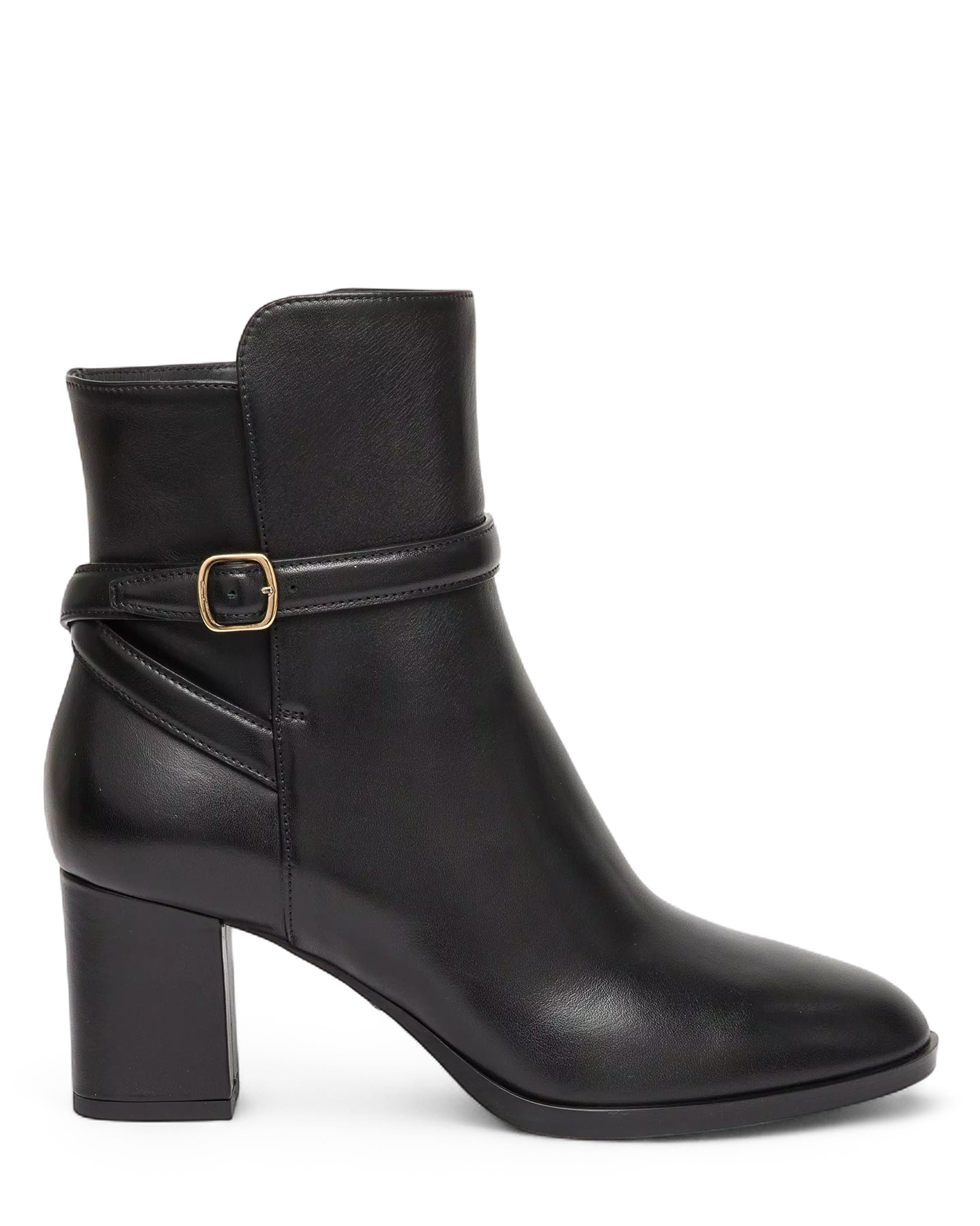 Santoni Leather Mid-Heel Ankle Boot, Main, color, Black