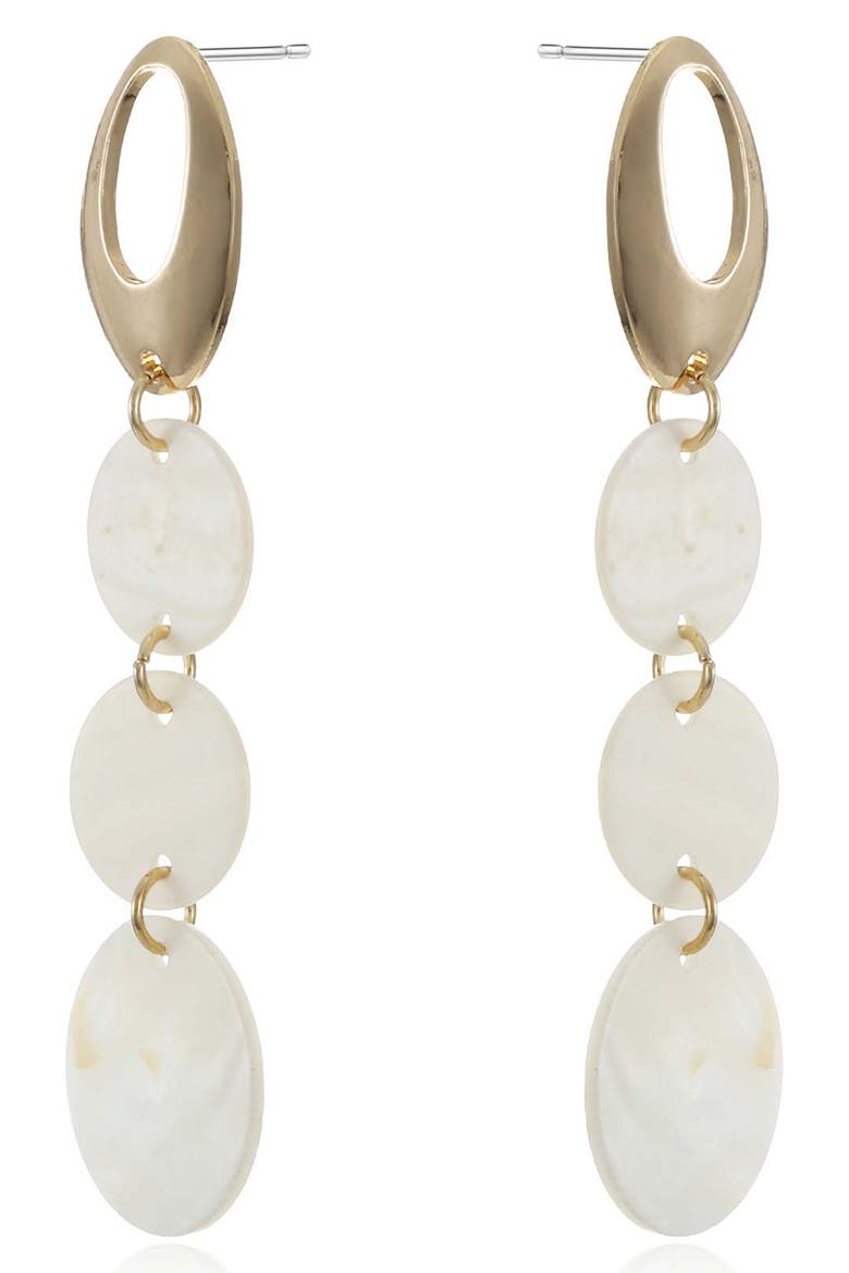 Disco Shell Drop Earrings, Alternate, color, WHITE/ GOLD