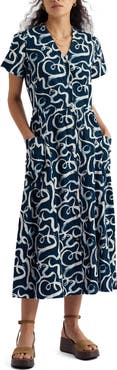 Seasalt Cornwall Fowen Print Organic Cotton Shirtdress