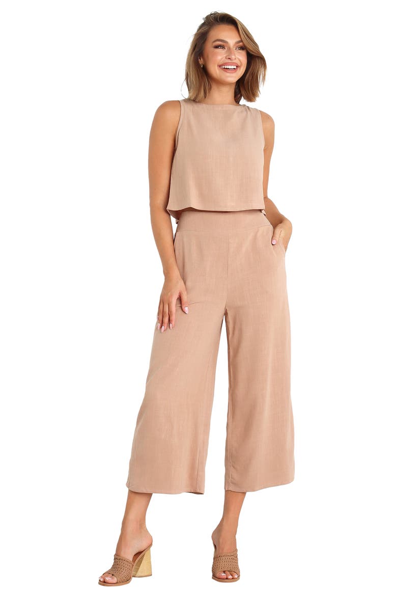 Nicola Crop Linen Blend Tank, Alternate, color, BROWN