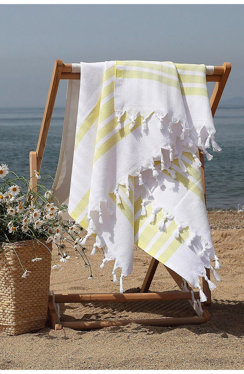 Linum Home Textiles 100% Turkish Cotton Herringbone Pestemal Beach Towel - Yellow & White, Alternate, color, 