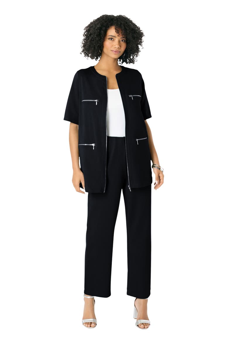 French Terry Cropped Pant Set, Main, color, BLACK