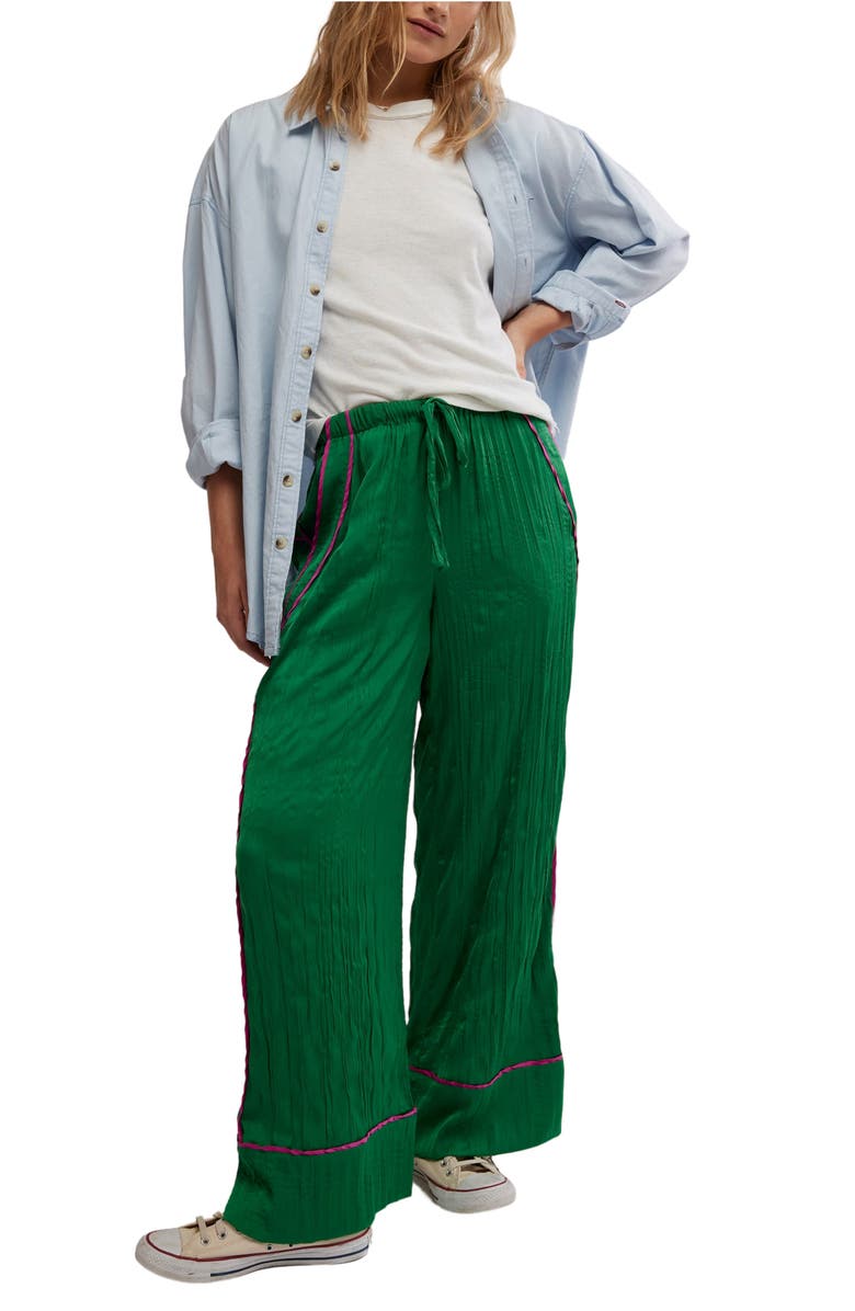 Free People All Out Plissé Satin Wide Leg Pants, Alternate, color, 