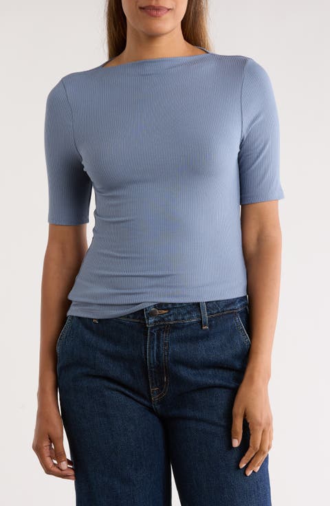 Boat Neck Ribbed T-Shirt