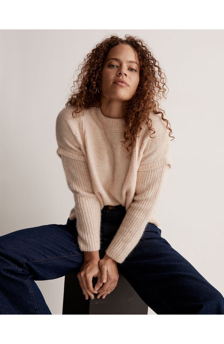 Madewell Havener Cable Pullover Sweater, Alternate, color, Heather Powder