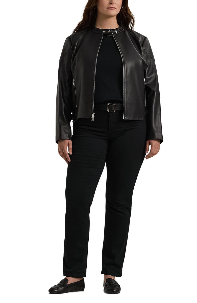 Lauren Ralph Lauren Lambskin Leather Jacket, Alternate, color, Black