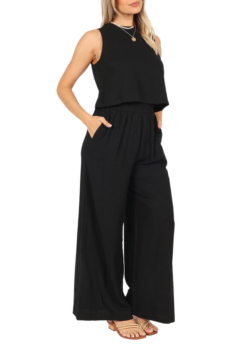 Marnie Tank & Wide Leg Pants Linen Set, Alternate, color, BLACK