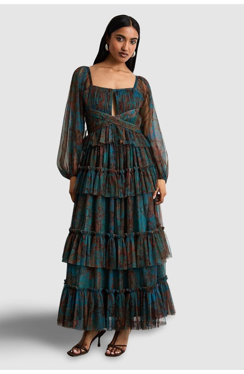 Warehouse Abstract Print Cut Out Maxi Dress, Main, color, Blue