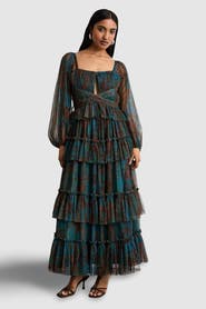 Warehouse Abstract Print Cut Out Maxi Dress